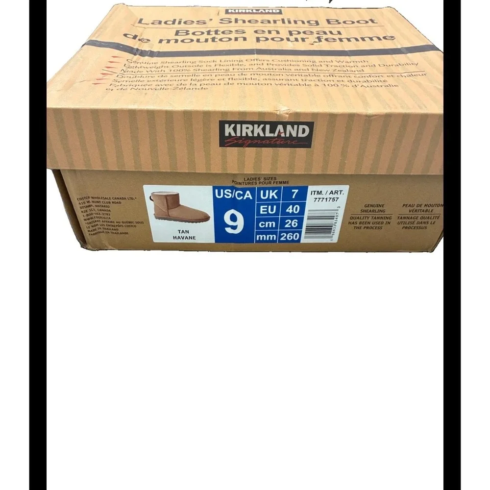 Kirkland Signature Ladies Shearling Boots Tan Havane Ankle Boots 7771757 Size 9